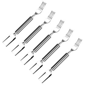 5Pcs 2 In 1 Watermelon Cutter Slicer Fork Stainless Steel Dual Head Watermelon Fruit Cutting Fork Knife For Summer Family Gathering Friend Party Campi (Option: Slicer)